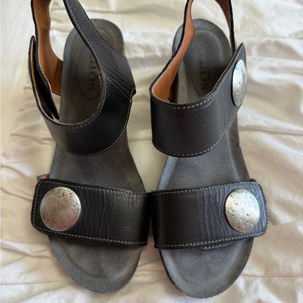 Taos Black Sandals with Metallic Accents